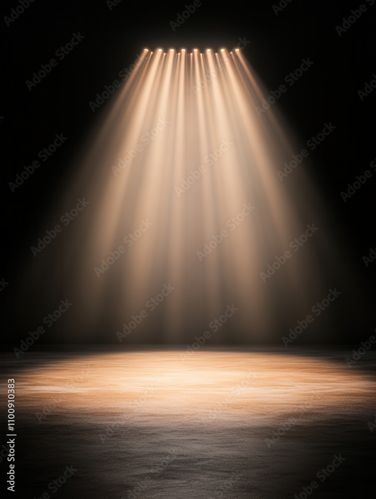 Poster a dramatic spotlight illuminates a circular area on a dark stage, creating an atmosphere of focus an