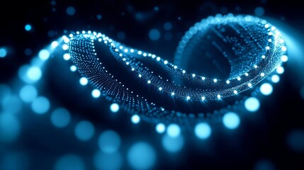 Obraz premium Glowing Blue Circular Patterns of DNA Molecules Helix Spiral in Dark Background Medical Science Genetic Biotechnology