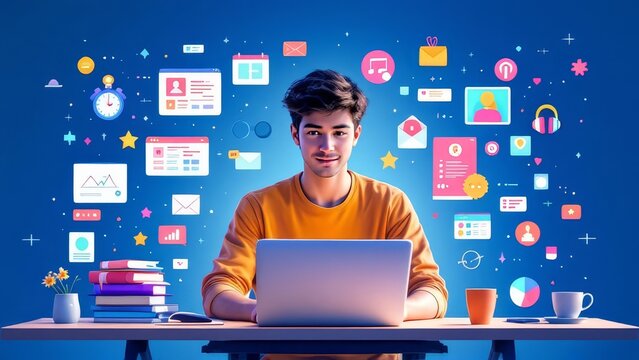 Flat icons for online courses and digital learning.