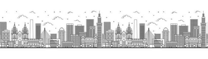 Fototapeta premium Seamless pattern with outline Sao Paulo Brazil City Skyline with Modern Buildings Isolated on White. Sao Paulo Cityscape with Landmarks.