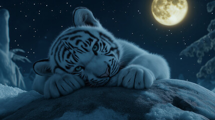 white tiger resting on the ground