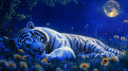 white tiger resting on the ground