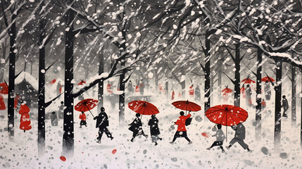 In the snowy winter, I feel happy in the snow