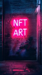 NFT Art Neon Sign in Urban Alleyway 