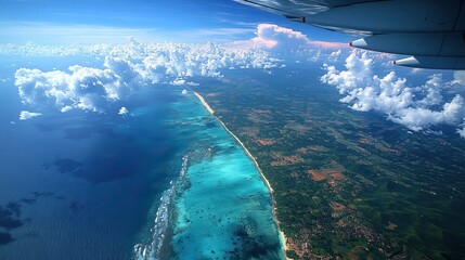 A thrilling view from the ground while flying high above captures the thrilling experience of air travel.