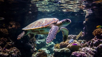 Obraz premium Serene Underwater Scene with Majestic Sea Turtle