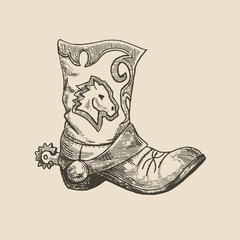 Cowboy boot, illustration in medieval engraving style
