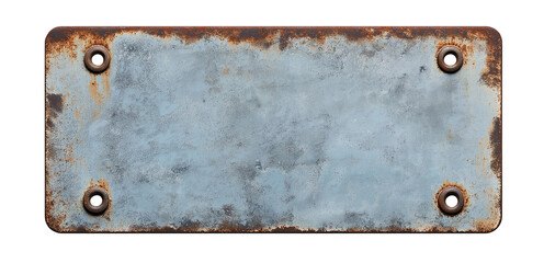 weathered old rusty iron signboard, retro metal plaque. cutout.