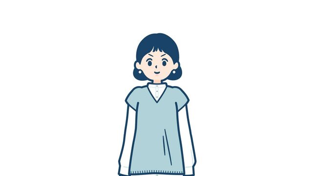 Knit vest woman_Salute serious expression_with alpha channel