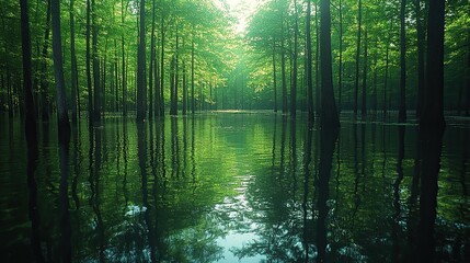 Obraz premium A tranquil scene captures the beauty of flooded forests, inviting reflection on nature's resilience.