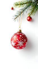 Christmas decoration christmas balls, berries, fir branches isolated on white background.