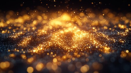 Obraz premium A shimmering array of golden particles creating a mesmerizing, ethereal visual effect.