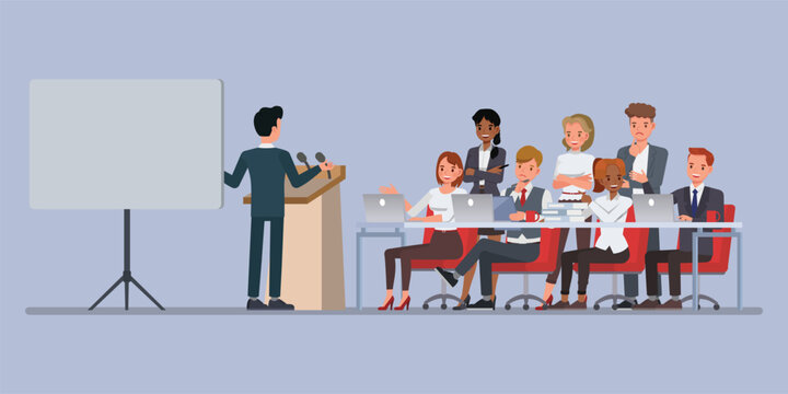 business presentation with audience and speaker clip art preview