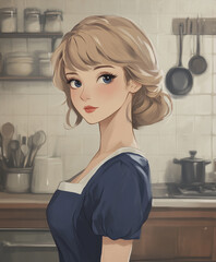 ブロンドヘアの白人女性の主婦のイラスト