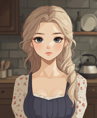 ブロンドヘアの白人女性の主婦のイラスト