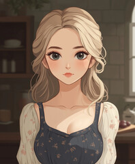 ブロンドヘアの白人女性の主婦のイラスト