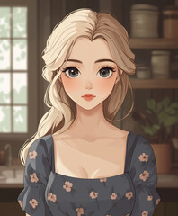 ブロンドヘアの白人女性の主婦のイラスト
