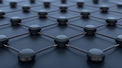 Fototapeta premium Abstract representation of interconnected nodes and links forming a network structure on a sleek black surface, conveying concepts of technology, connectivity, and data transmission.