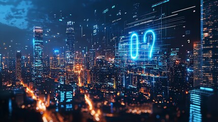 Obraz premium Modern New Year's Eve Countdown with Holographic Numbers and Lights