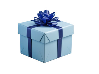 Fototapeta premium Light blue gift box with blue ribbon isolated on transparent background, cutout
