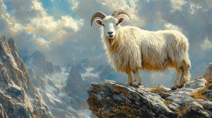 Fototapeta premium Majestic Mountain Goat Stands Proudly On Rocky Peak