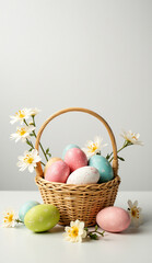 Colorful Easter Basket: Vibrant Eggs and Spring Flowers for Happy Celebrations