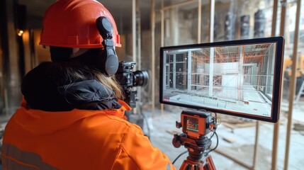 3D laser scanning technology at work on construction site to create a building model