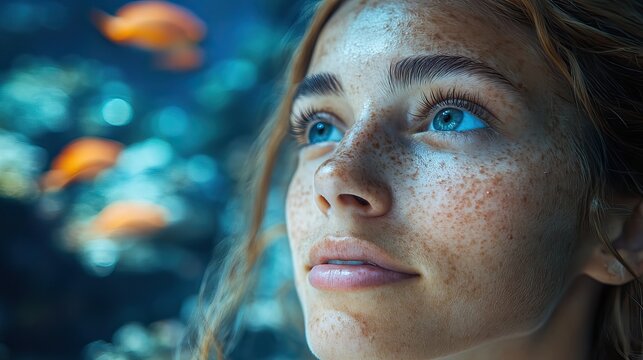 A woman observes a simulation of global warming, reflecting on the urgency of the issue.