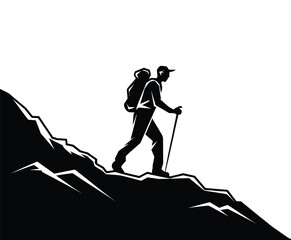 Fototapeta premium Silhouette Vector Template of Hiker with Walking Stick