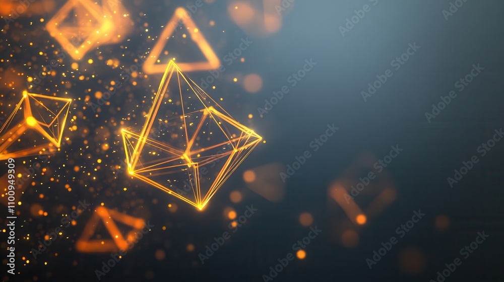 Poster a vibrant background featuring glowing geometric shapes in orange hues, creating a dynamic and moder