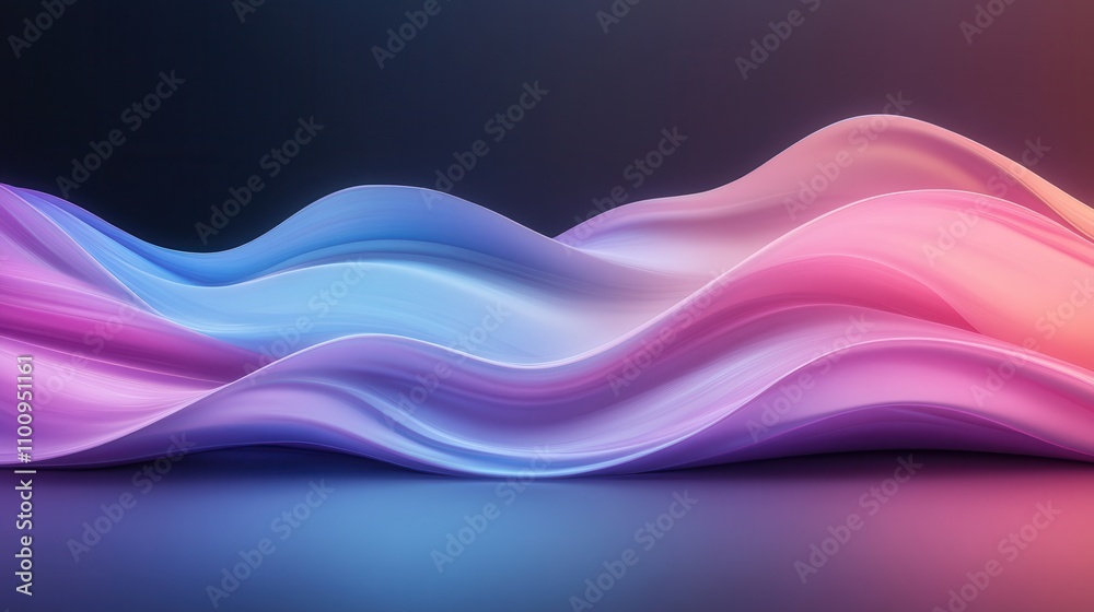 Poster A vibrant wave of flowing colors in shades of pink and blue, creating a dynamic and abstract visual effect.