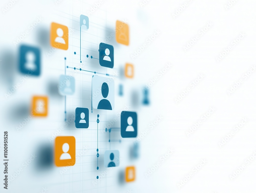Poster A digital network graphic featuring various user icons connected by lines, representing social interaction and communication.