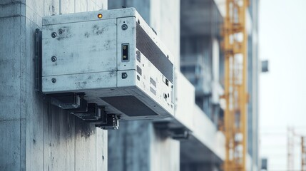 Smart sensors are mounted on the structure to analyze vibrations and movement automatically.