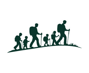 Elegant Family Hiking Silhouette Vector Template