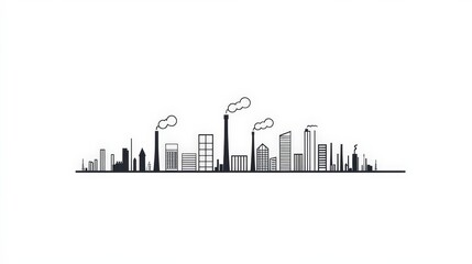 Fototapeta premium Minimalist City Skyline Illustration with Smoke and Buildings