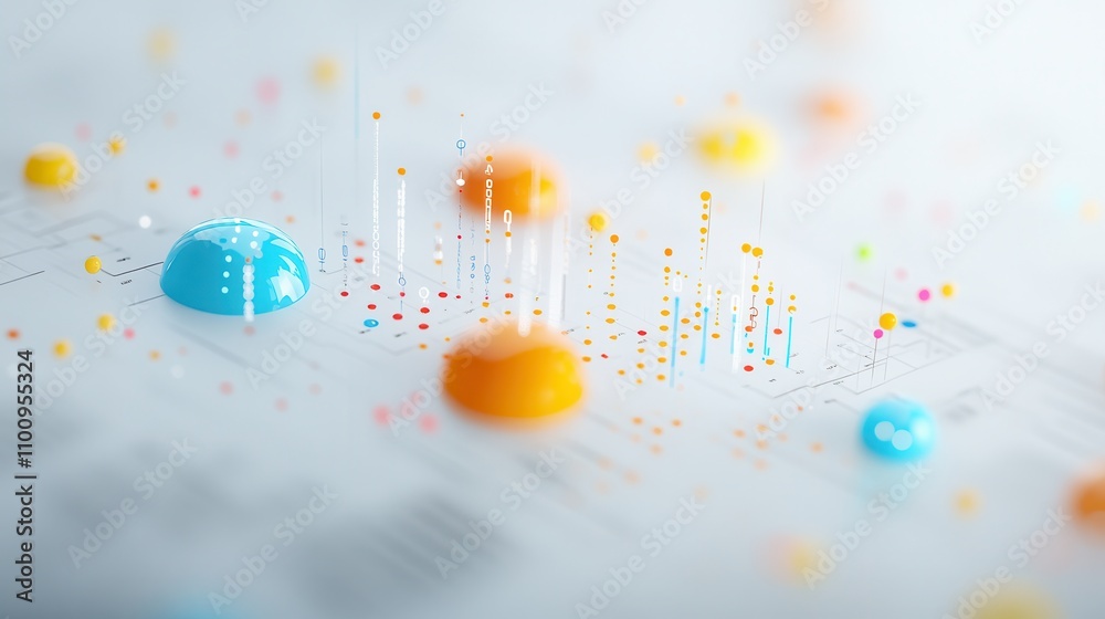 Aufkleber A vibrant abstract representation of data points, featuring colorful bubbles and dynamic lines against a soft background.