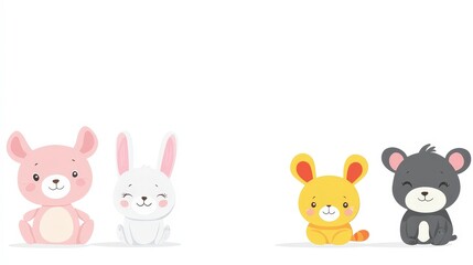 Naklejka premium Cute Cartoon Animals with Soft Colors for Children's Illustrations