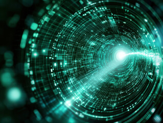 Obraz premium vibrant, glowing tunnel of digital data streams through futuristic, holographic background, creating sense of motion and innovation