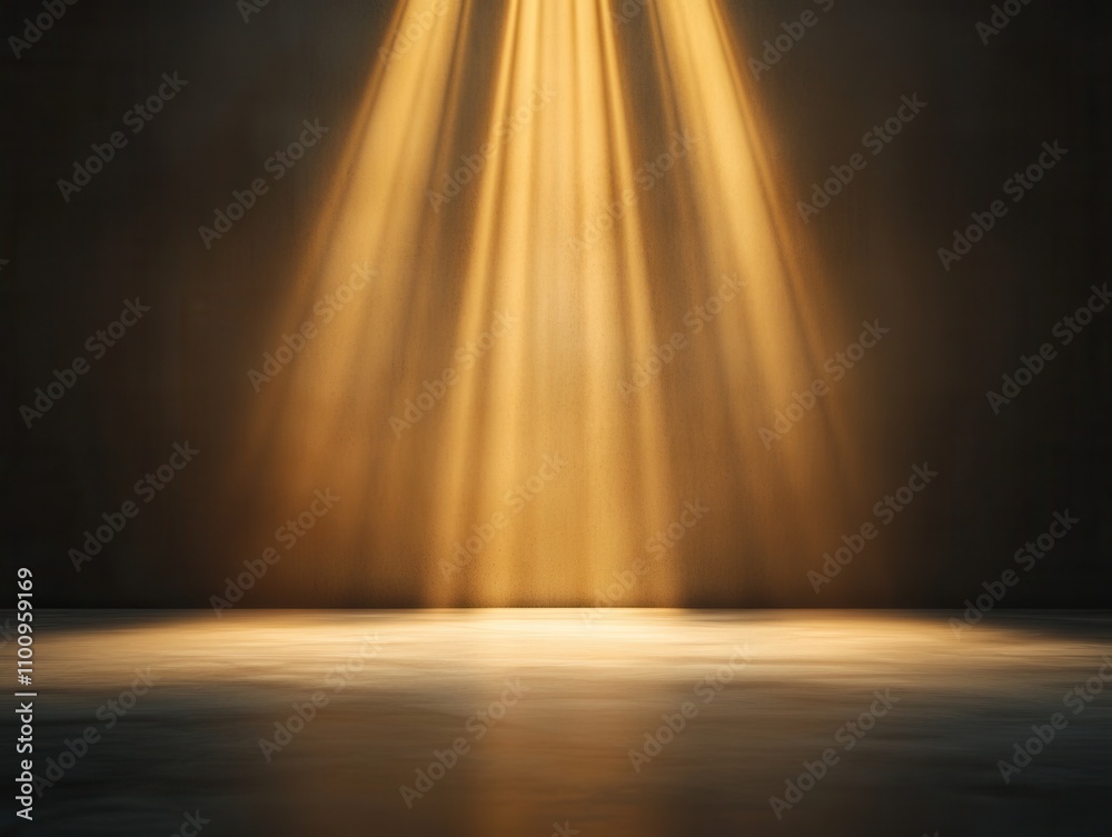 Poster a dramatic beam of golden light shines down onto a dark, reflective surface, creating an ethereal an