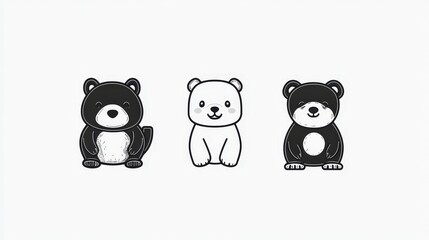 Fototapeta premium Cute Cartoon Bears in Black and White with Adorable Expressions