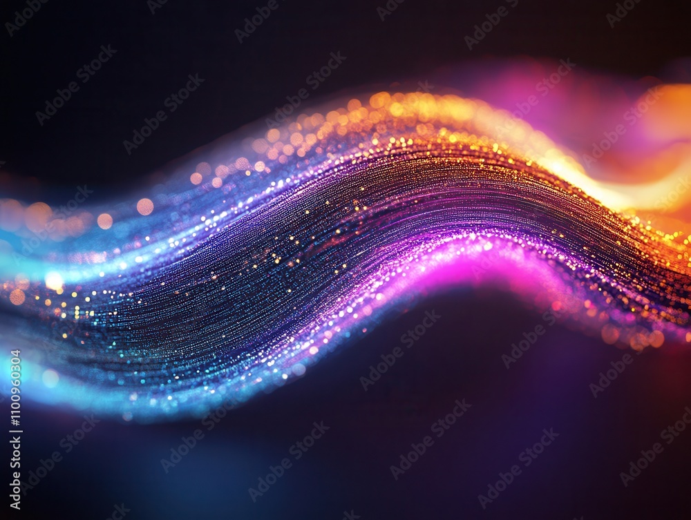Poster A vibrant, abstract wave of colorful lights and particles, creating a dynamic and energetic visual effect.