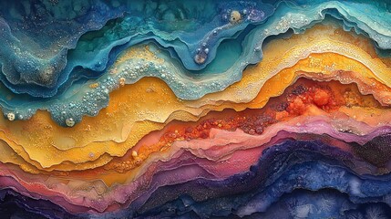 Naklejka premium An abstract painting-like view of the intertidal zone captivates with its vibrant colors and unique patterns.