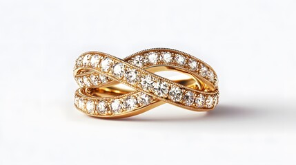 Gold ring with diamonds isolated on transparent background