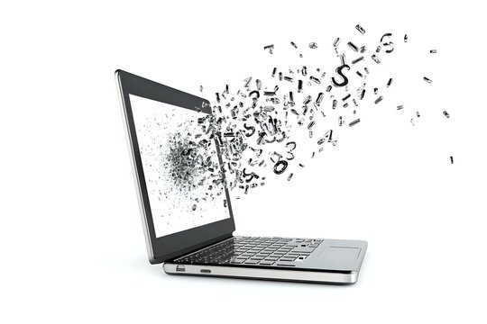 Data Explosion: Digital Information Overflowing from Laptop Screen