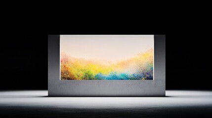 Fototapeta premium Vibrant Abstract Landscape Artwork Displayed in Art Gallery