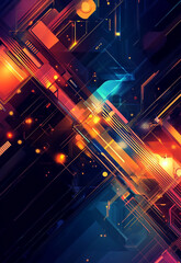 Fototapeta premium A computer chip with many orange lines and dots. abstract circuit board background a composite image of a cityscape overlaid with financial charts symbolizing market trends and economic data
