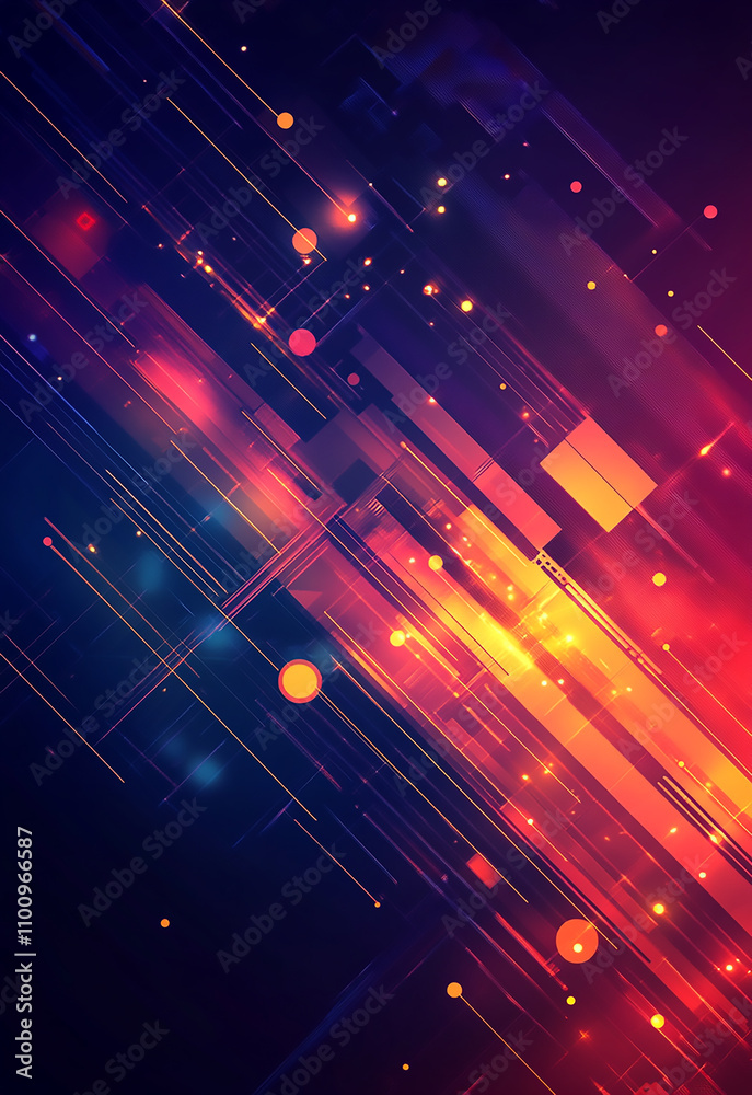 Poster abstract web of technology nodes and glowing pathways in a vibrant digital environment futuristic ab