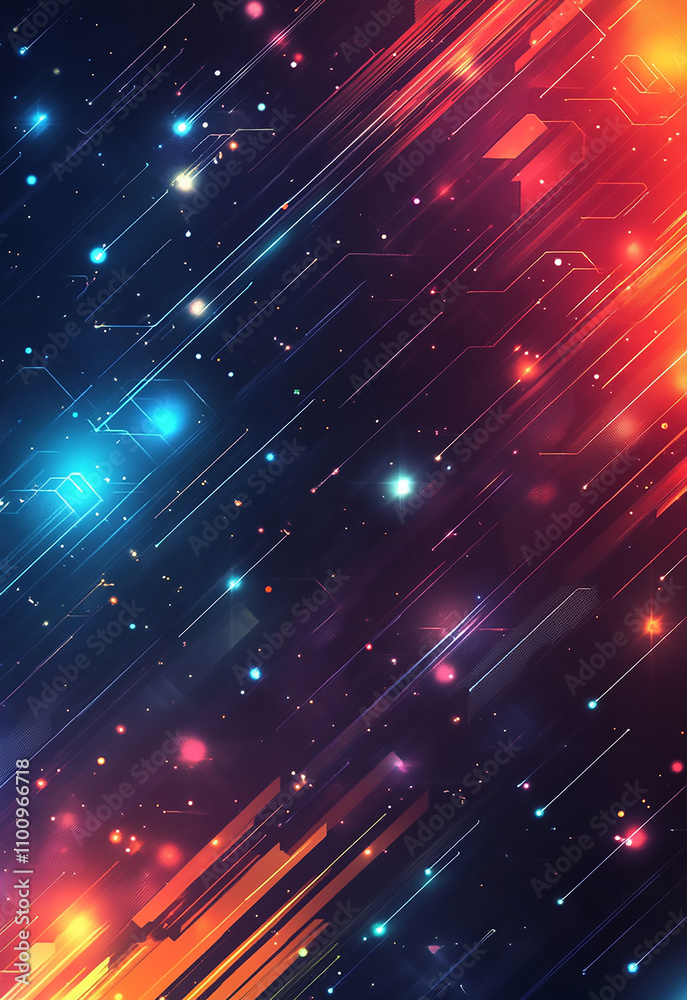 Poster abstract web of technology nodes and glowing pathways in a vibrant digital environment futuristic ab