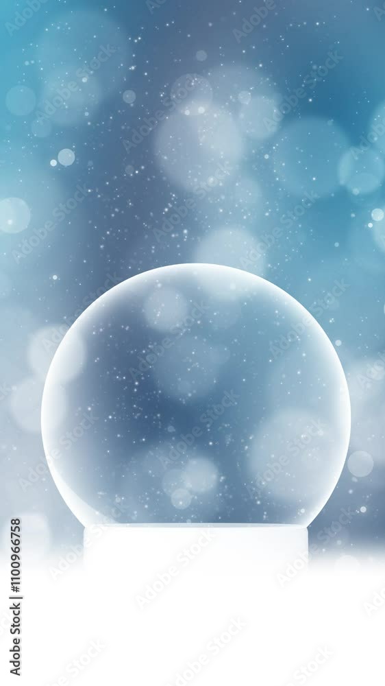 Wall mural beautiful winter blue sky bokeh with snowglobe copy space loop vertical animation.