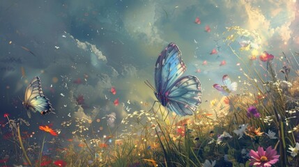 Fototapeta premium As a gentle breeze swept through the meadow the mystical butterflies seemed to whisper secrets to the wind their mysterious beauty captivating all who witnessed their ethereal presence.